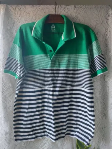 Camiseta Polo Verde e Branca Listrada