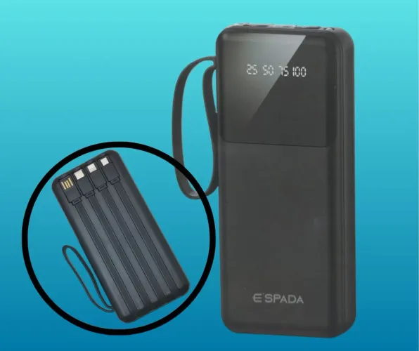 Power Bank Portátil 10000 mAh Com Cabos Integrados