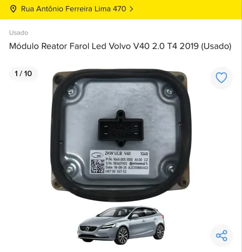 Módulo Reator Farol Led Volvo V40 2.0 T4 2019