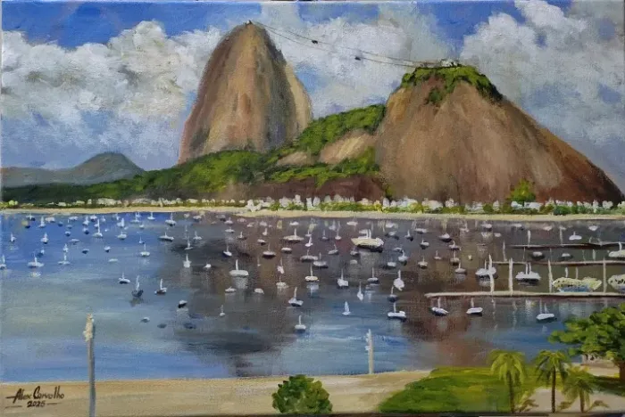 Quadro pintado à mão - Enseada de Botafogo e Pão de Açúcar