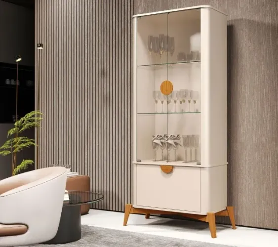 Cristaleira com 2 Portas e Pés em Madeira Maciça 100% MDF (PEGUE E LEVE)!!