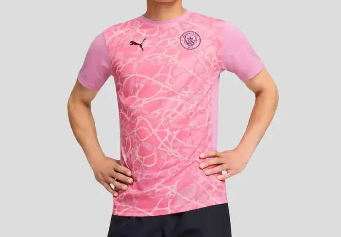 camisa puma manchester city pré-jogo 2025 rosa