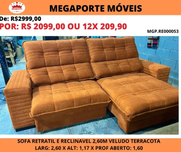 Sofá Retrátil e Reclinável 2,60 Veludo Terracota