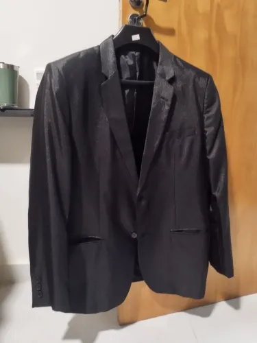 Terno Masculino Preto Brilhoso - Paletó 54 + Calça 48