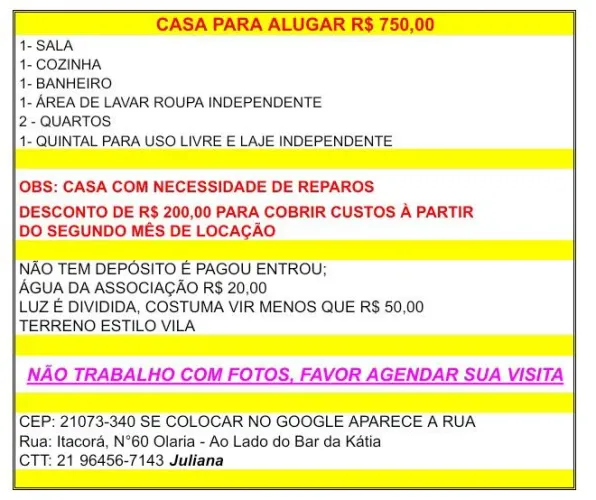 Casa para Locação 