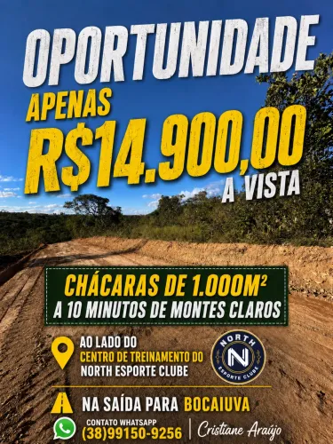 Chácaras 1.000m2 a 8min de Moc por  apenas R$14.900,00 a vista