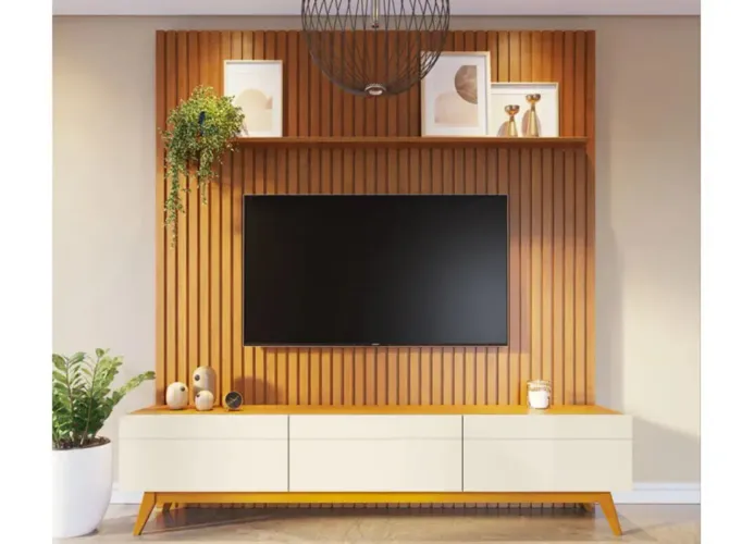 Rack 3 Gavetas Com Painel Ripado NOVO
