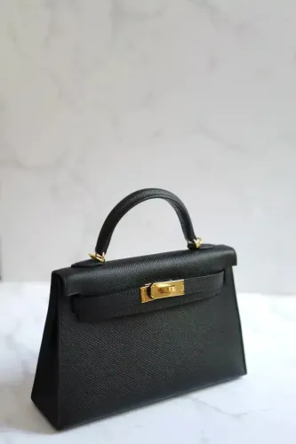 Bolsa de couro legítimo preto modelo italiano da Kelly Hermès