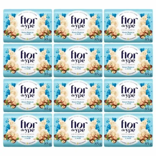 kit 12 sabonetes flor de ypê 85g rosas brancas e avelã - val: 9/2027