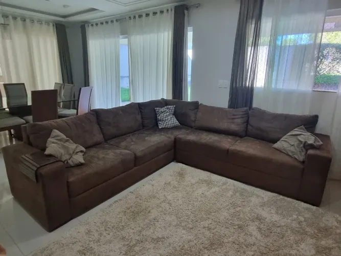 Sofá de Canto em L Suede Marrom (2,60m x 2,60m)