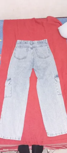 calça jeans cargo feminina lavagem Clara estilo wide leg