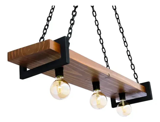 Lustre Pendente Alto Padrão Moderno Caibro Madeira 3 Bocais 127/220v Marrom