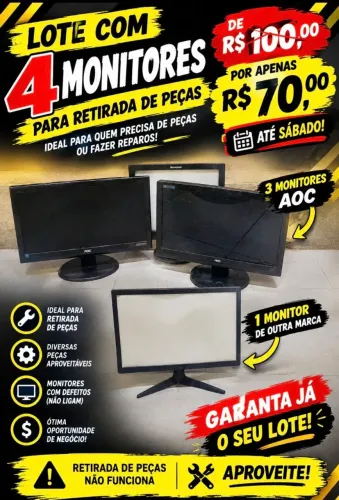 Lote com 4 Monitores para Peças (3 AOC + 1 Outro)
