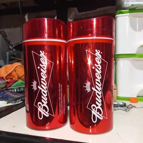 Par de Porta Garrafa Térmico Cervegela Budweiser Vermelho (2 Unidades)