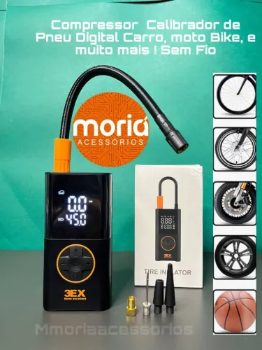 Bomba De Ar Eletrica Recarregavel Portátil Digital Encher Pneus Carro, Bike, Moto e Etc..