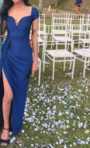 Vestido longo de festa com fenda Azul Marinho