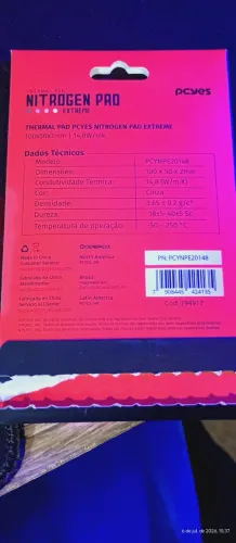 Thermalpad Pasta Térmica Gamer 14,8W/MK 2mm Cinza PCyes Nytrongen PRO Extreme