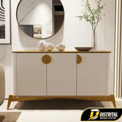 Aparador Buffet Buriti com 3 Portas e Pés em madeira Maciça Pronta Entrega