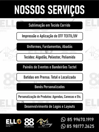 Produção de fardamentos, blusas personalizadas,bonés, brindes etc..