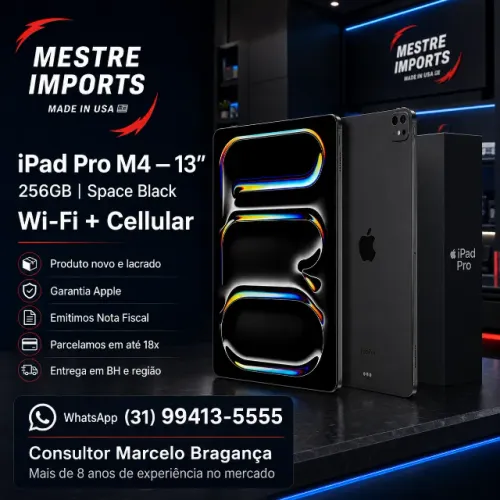 iPad Pro M4 13 polegadas 256GB Cellular Space Black Novo Lacrado