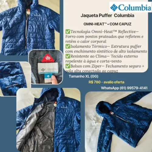 Jaqueta Puffer Columbia OMNI_HEAT com capuz muito nova!