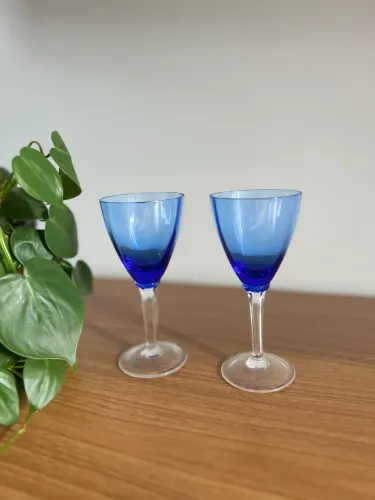 Conjunto de Taças de Cristal Azul Vintage