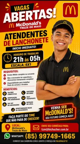 Vaga atendente de lanchonete 