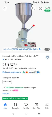 Envasadora Manuel para dindin, nutellas,.molhos ou perfumes