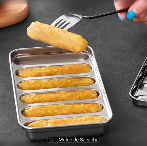 Molde para salsicha em aço inoxidável.