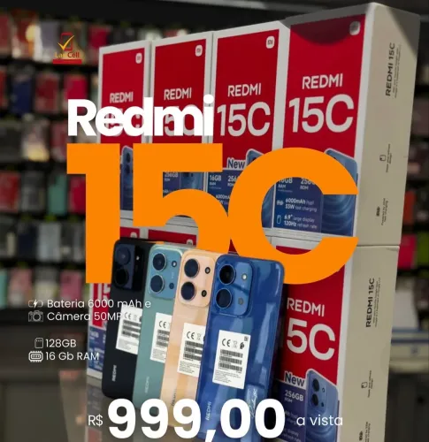 REDMI 15C 4G 8+256GB -R$999,00 (Preto, Verde ,Azul)