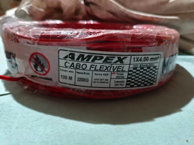 Fio Elétrico Cabo Flexível 4,00mm Rolo 100m - Novo
