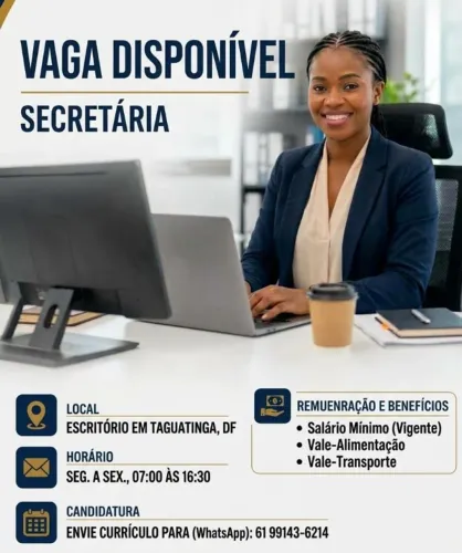 Estamos contratando para trabalhar em escritório localizado em Taguatinga. Horário de tra