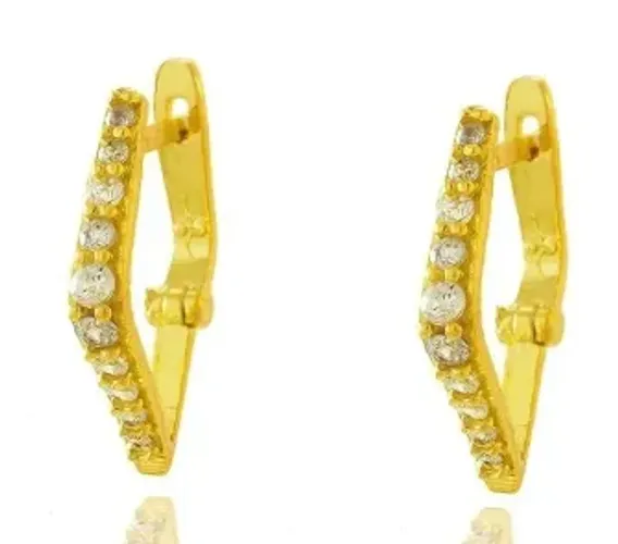 Brinco Ouro 18k Argola Argolinha Trava Pontuda Com Zircônia