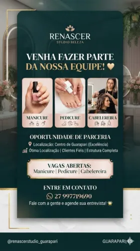 Vaga de manicure, pedicure e cabelereira.