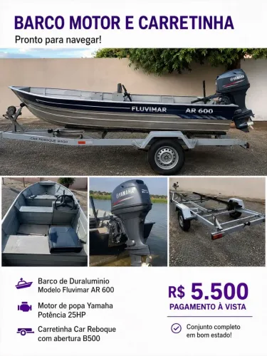 Vendo barco, motor e carretinha - pagamento à vista