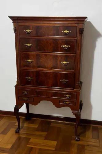 Cômoda Highboy Antiga Em Estilo Queen Anne Madeira Nobre
