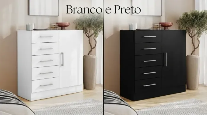 Cômoda Grande 5 Gavetas Modelo Paolo Resistente Direto da Fábrica e Preço de Custo