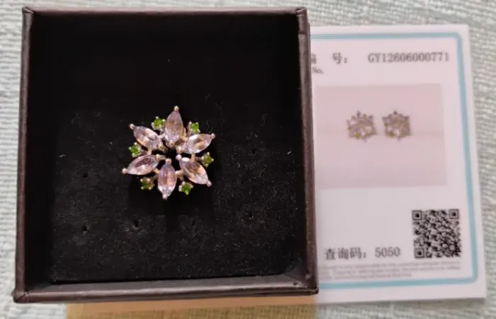 Broche de Tanzanita e Diopsídio Naturais em Prata 925