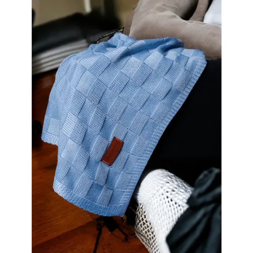 Manta de Bebê Tricô Cobertor de Berço Mantinha Crochê Saída de Maternidade AZUL