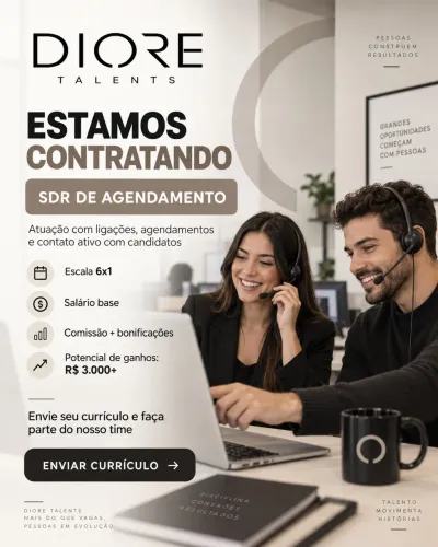 SDR de Agendamento | Salário + Comissão + Bonificações
