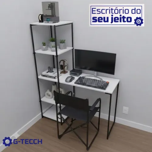 Mesa para Escritório Industrial NOVA com Estante Multiuso Computador Notebook de Estudo