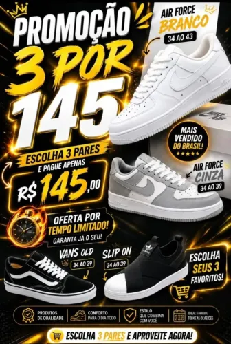 Promoção, Air force, vans, slip on, tamanhos 34 a 39