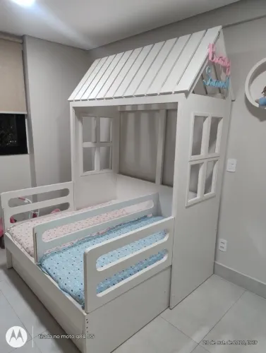 CAMA INFANTIL CASINHA DUPLA MONTESSORI + COLCHÃO + PROTETOR