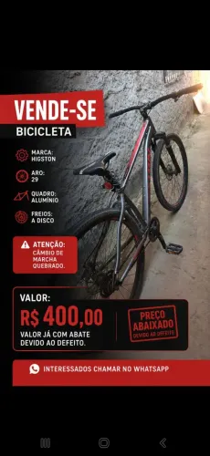 Bicicleta Higston Aro 29 Freio a Disco - R$ 400