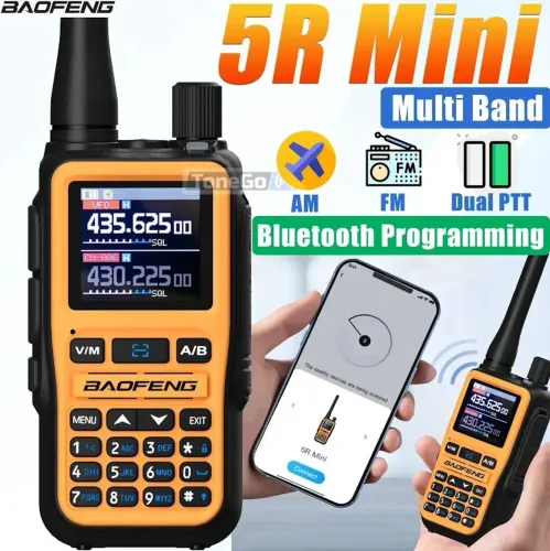 Lançamento Rádio Comunicador HT Baofeng Dual Band UV5R Mini Amarelo aviação AM