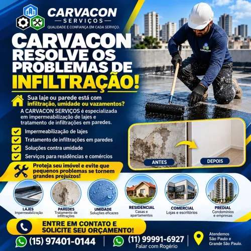 Impermeabilização de laje, paredes, serviços e pequenos reparos