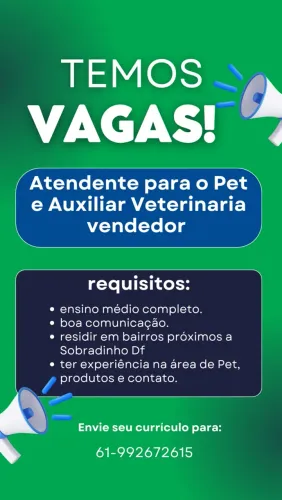 Pet Shop Veterinária contrata com experiência na área