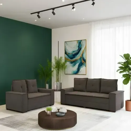 Sofá 2 e 3 lugares Barcelona Marrom Com 5 Almofadas