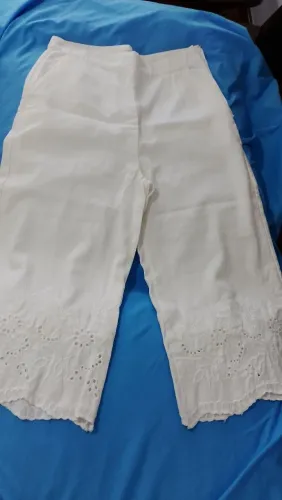 Calça midi, de algodão e linho, M