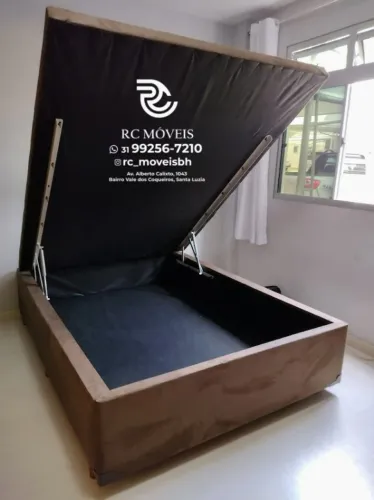 Conjunto cama box Baú Casal 1.38x1.88 Inteiriço Blindado com Pistão a Gás